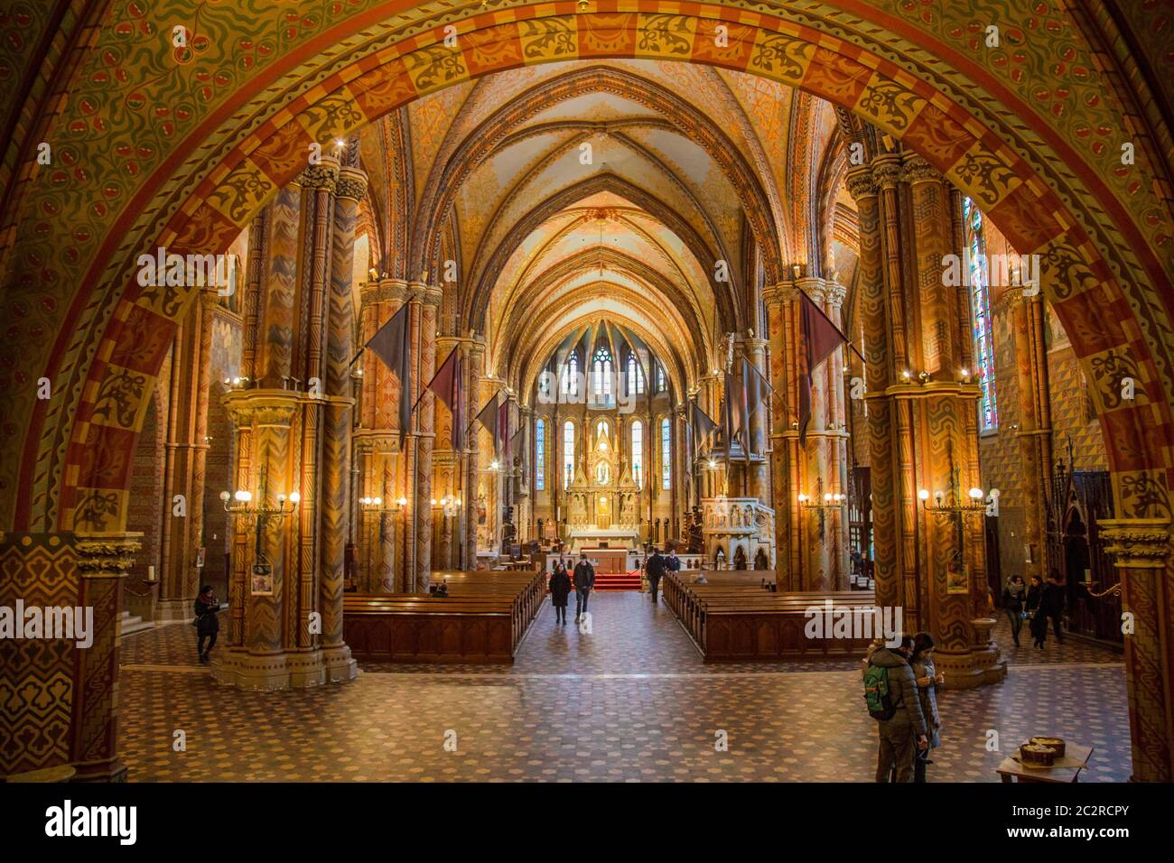 Budapest, Hongrie, mars 22 2018 : l'intérieur de l'église de l'Assomption du château de Buda. Il est plus communément appelé Banque D'Images