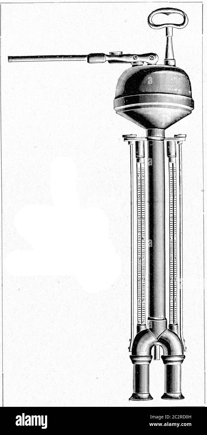 Thermomètre d'aspiration, illustration gravée vintage. De l'Univers et de l'humanité, 1910. Banque D'Images