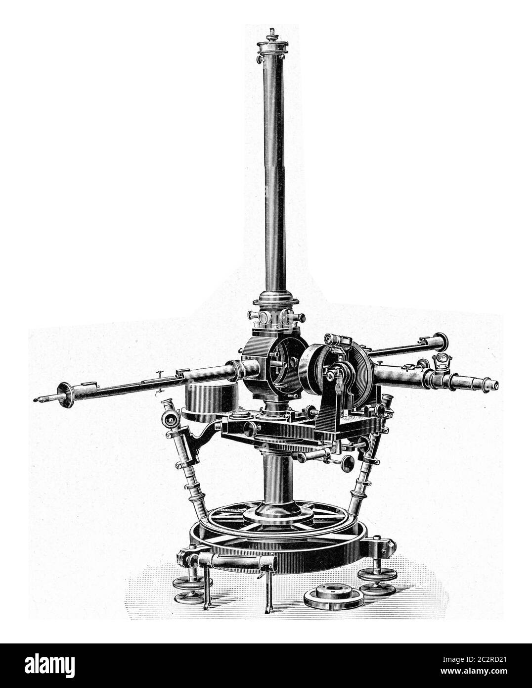 Illustration magnétique théodolite, gravée d'époque. De l'Univers et de l'humanité, 1910. Banque D'Images