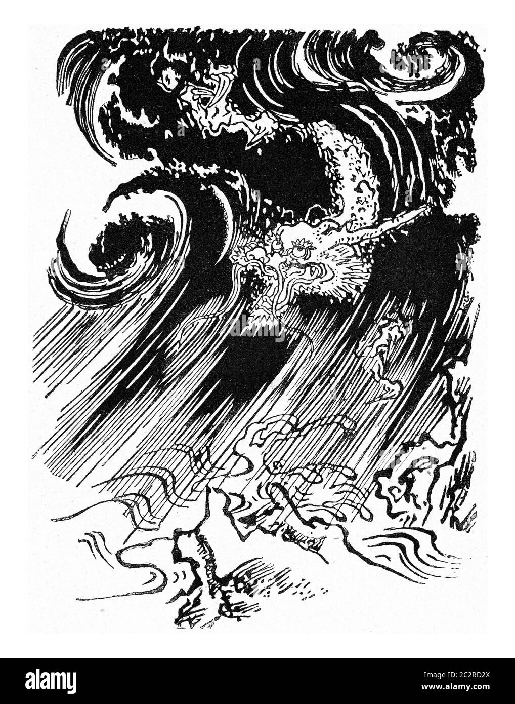Le dragon de la tempête, illustration gravée d'époque. De l'Univers et de l'humanité, 1910. Banque D'Images