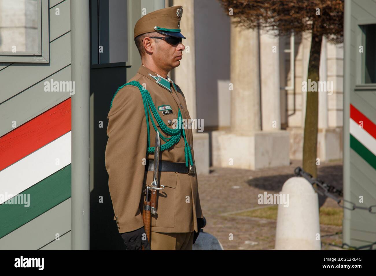 Budapest, Hongrie, mars 22 2018 : garde présidentielle armée sur la colline de Buda, près de la résidence du président de la Hongrie. Guar Banque D'Images