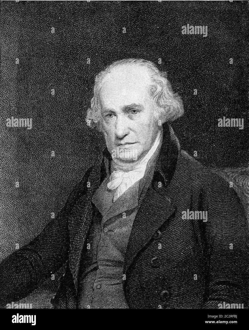 James Watt, inventeur de la machine à vapeur, illustration gravée d'époque. De l'Univers et de l'humanité, 1910. Banque D'Images