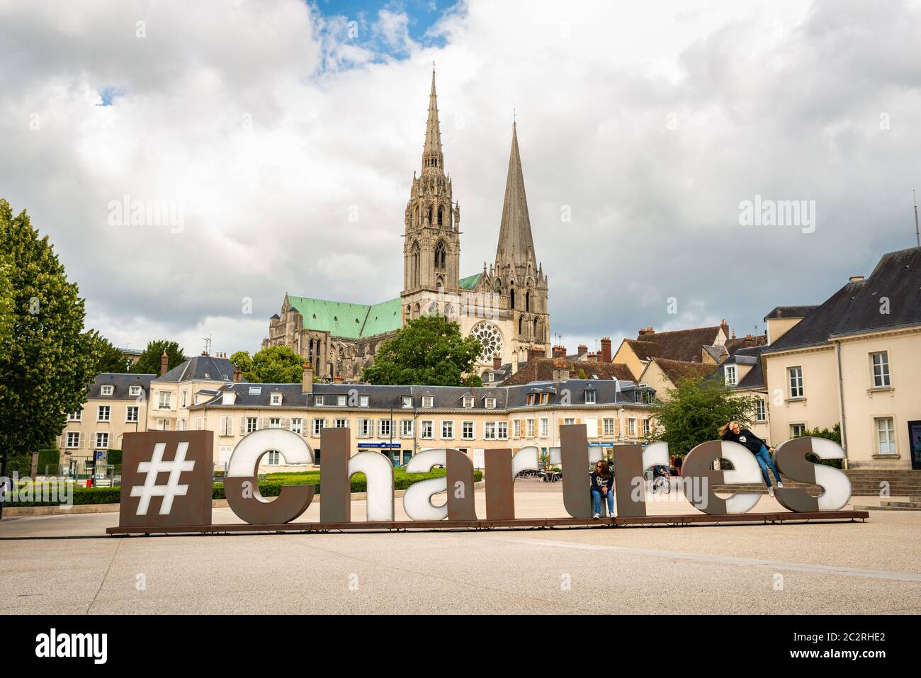 Hashtag Chartres et la Cathédrale de Chartres, France Banque D'Images