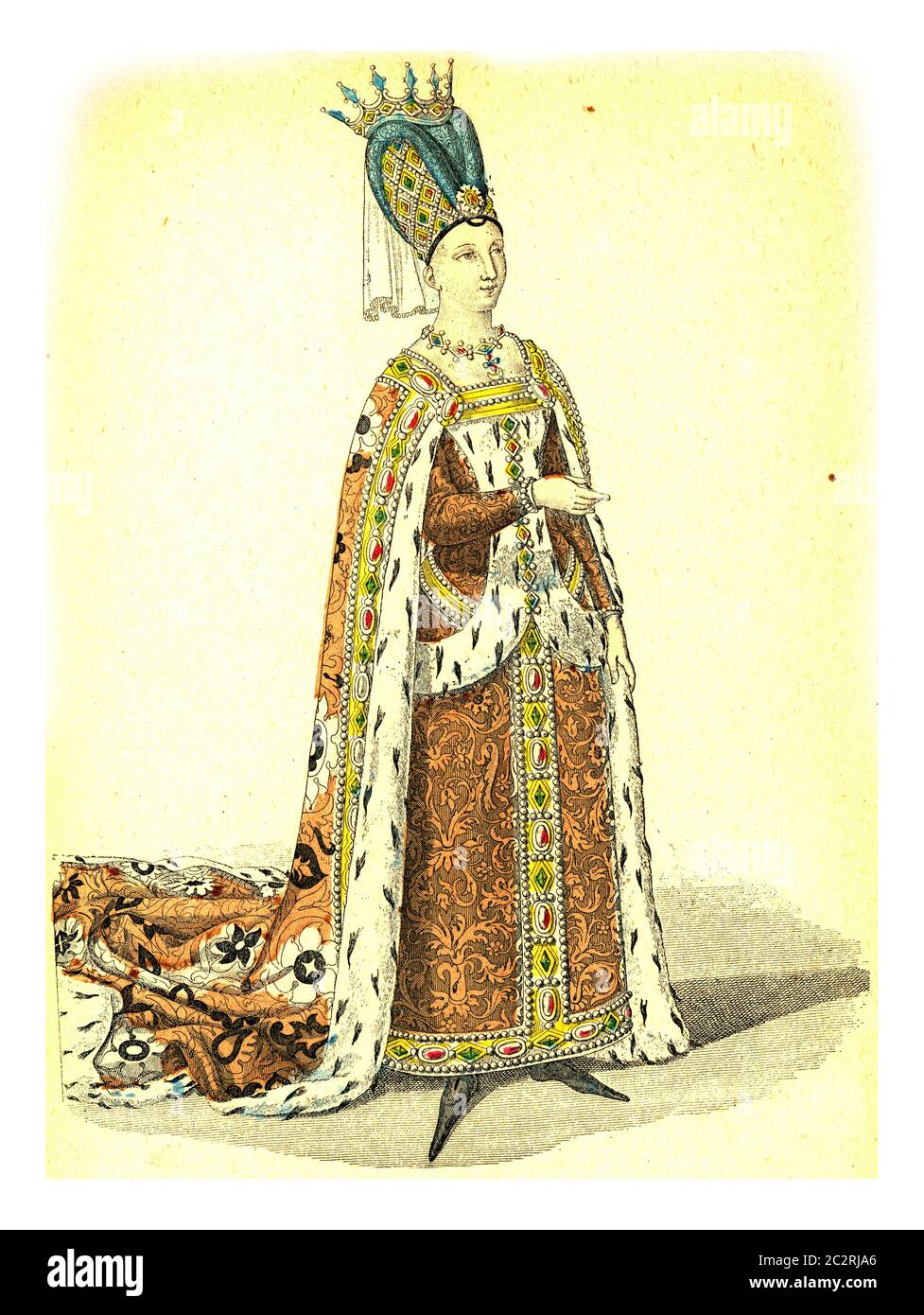 Isabeau de Bavière, illustration gravée d'époque. Mode du XIIe au XVIIIe siècle par image Banque D'Images