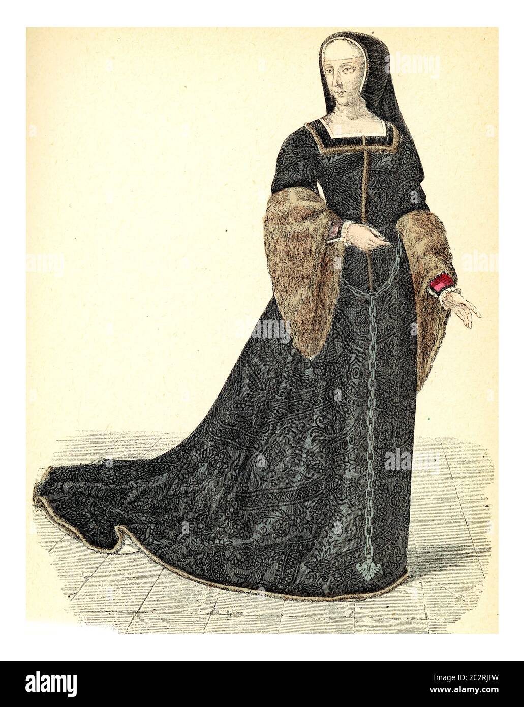 Louise de Savoie, illustration gravée d'époque. Mode du XIIe au XVIIIe siècle par image Banque D'Images