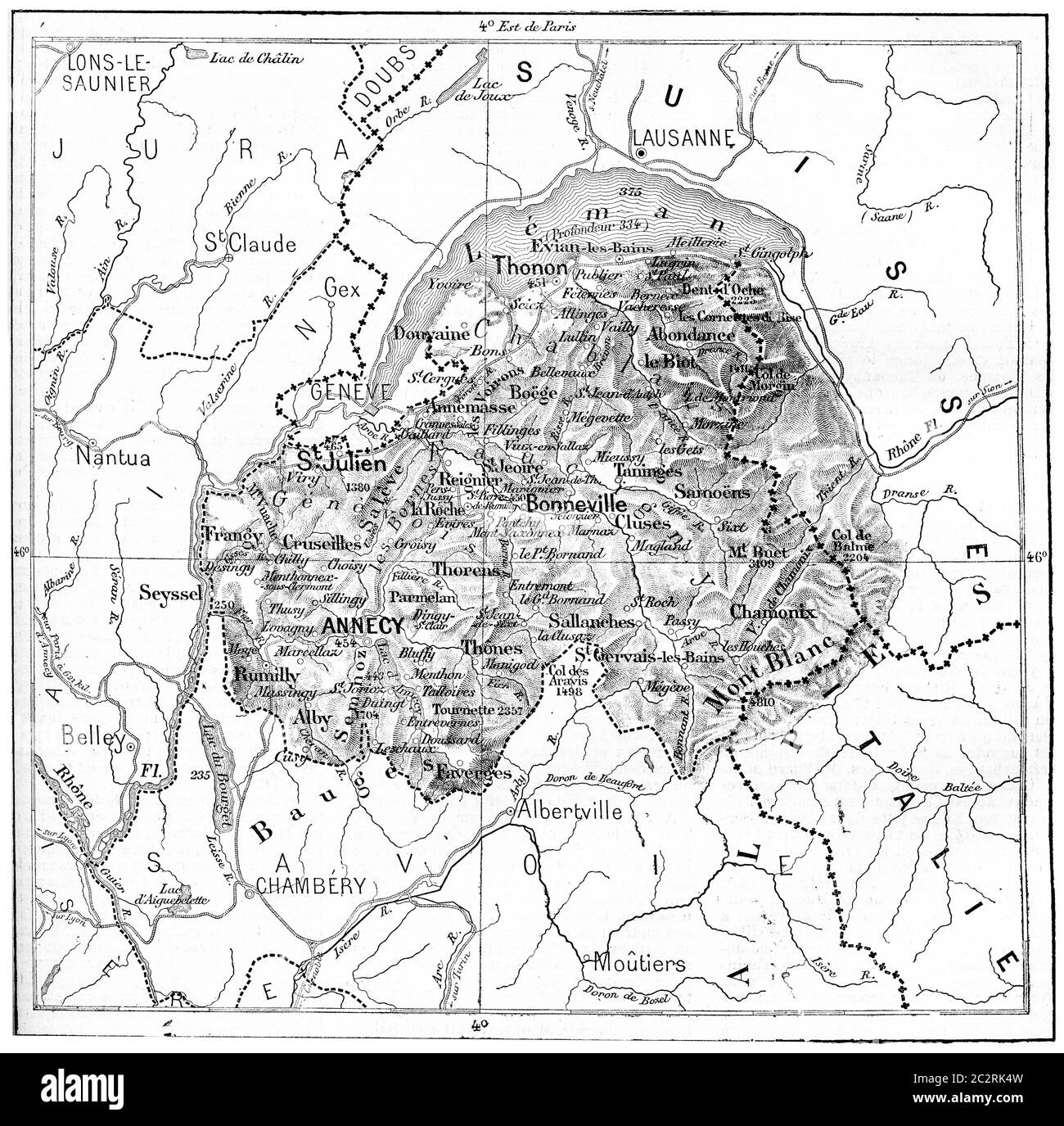 Ancienne illustration gravée de la carte du département de haute-Savoie. Dictionnaire des mots et des choses - Larive et Fleury ? 1895 Banque D'Images