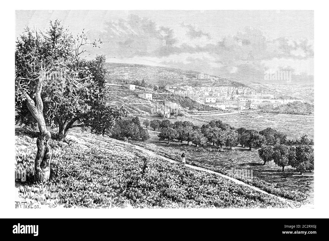 Ville de Nazareth en Israël, illustration gravée d'époque. Le Tour du monde, Journal de voyage, 1881 Banque D'Images