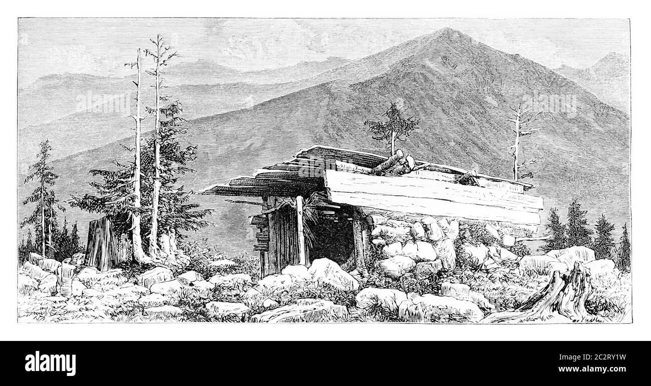 Shepherd's Hut dans les montagnes Tatra, Pologne, dessin de G. Vuillier d'une photographie, illustration gravée d'époque. Le Tour du monde, Voyage Banque D'Images