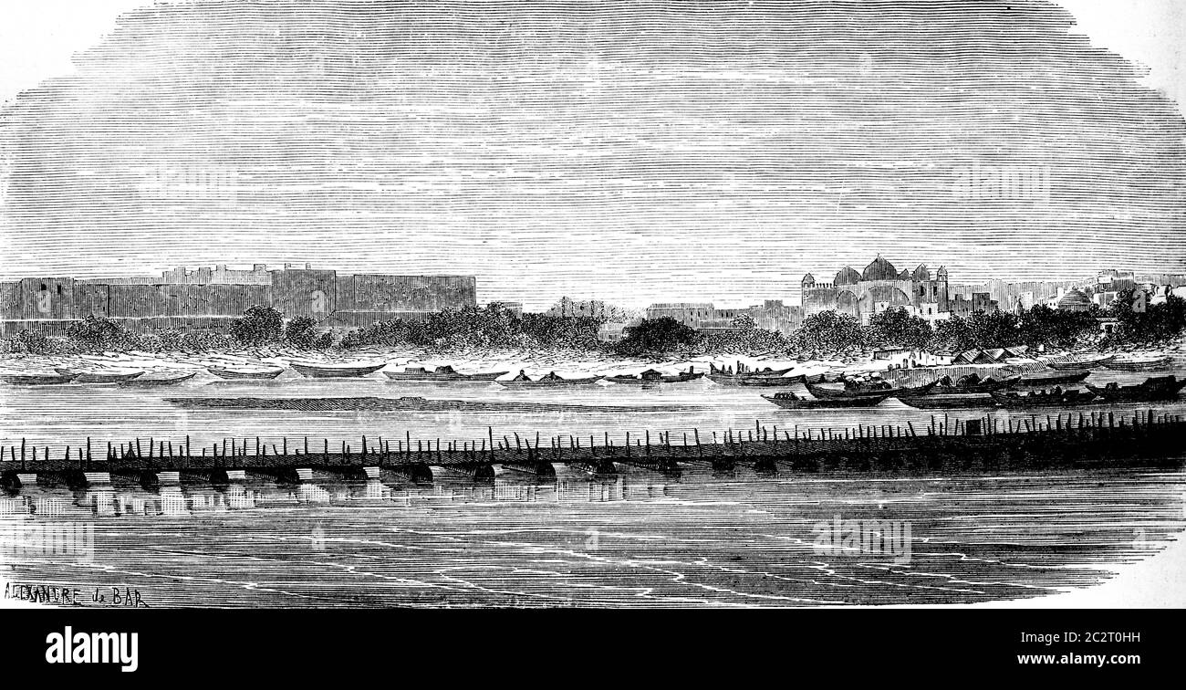 L'illustration Jumna, Agra, gravée d'époque. Le Tour du monde, Travel Journal, (1872). Banque D'Images