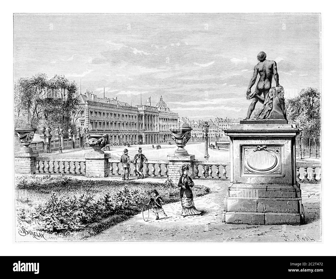Palais royal de Bruxelles à Bruxelles, Belgique, dessin de Barclay basé sur une photo de Levy, illustration ancienne. Le Tour du monde, Journa Banque D'Images