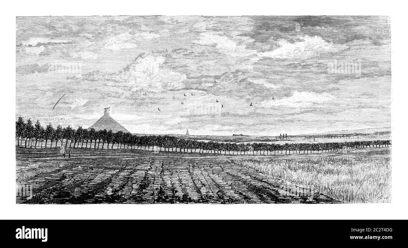 Terrain à Waterloo, Belgique, dessin de Taelemans, illustration ancienne. Le Tour du monde, Journal de voyage, 1881 Banque D'Images