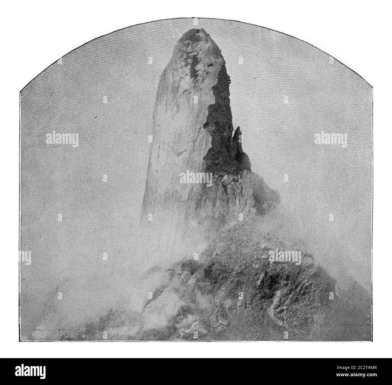 L'aiguille de la borne du dôme, vue prise des bords du cratère, illustration gravée d'époque. De l'Univers et de l'humanité, 1910. Banque D'Images