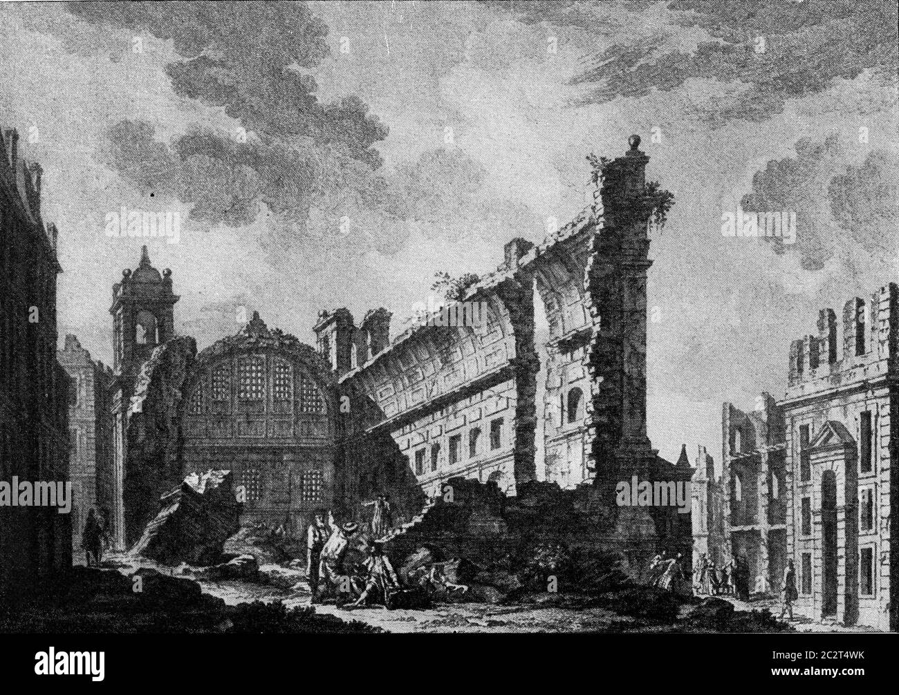 Effets d'un grand tremblement de terre, Lisbonne 1755, illustration gravée d'époque. De l'Univers et de l'humanité, 1910. Banque D'Images
