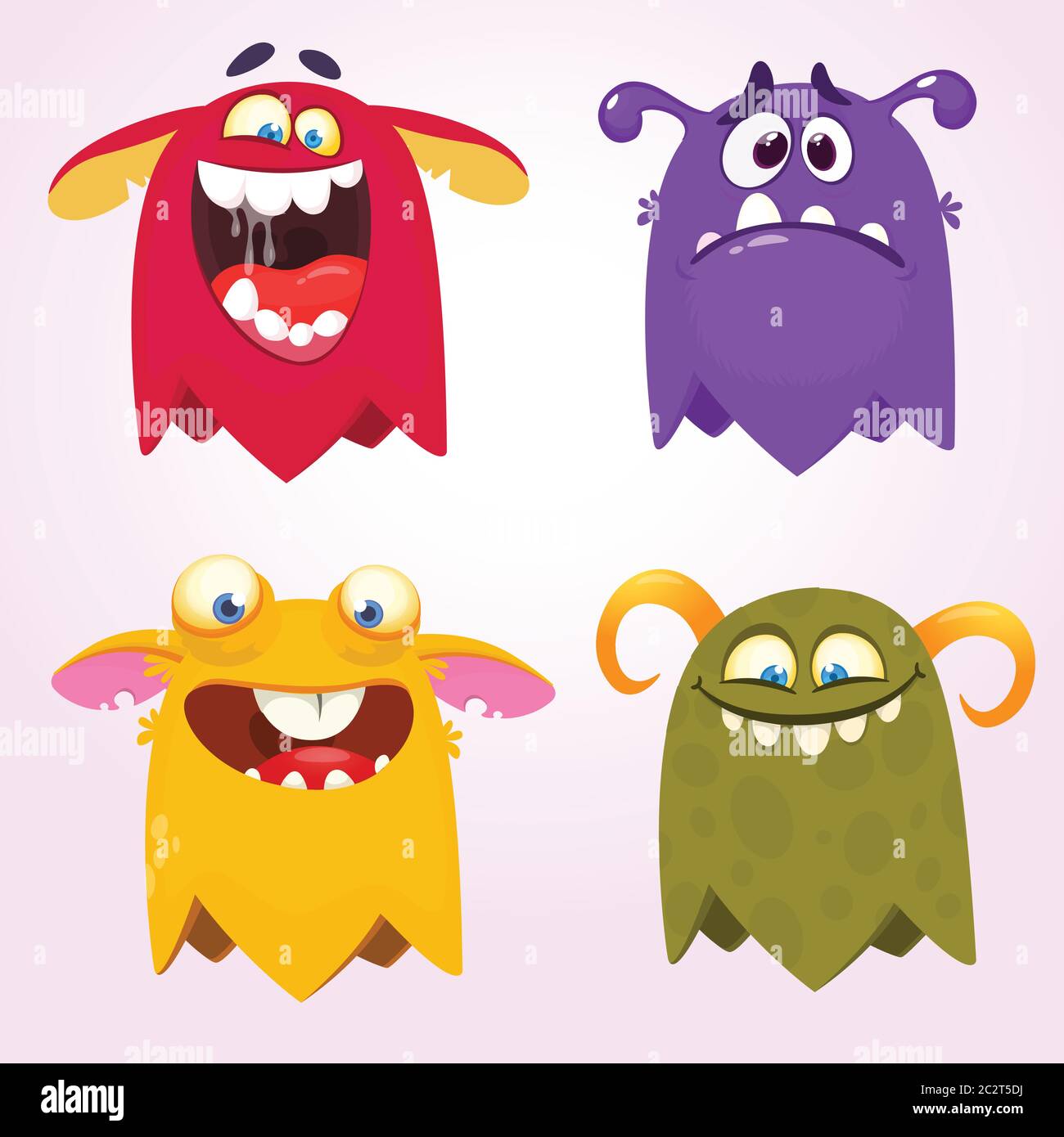 Ensemble de monstres cartoon pour Halloween. Ensemble vectoriel de monstres de dessin animé isolés. Design pour l'impression, la décoration de fête, le t-shirt, l'illustration, l'emblème ou la stic Illustration de Vecteur