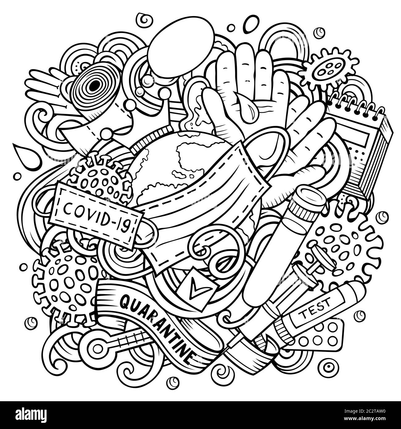 Illustration de quarantaine pour les dessins animés vectoriels. Image épidémique de l'art de ligne Illustration de Vecteur