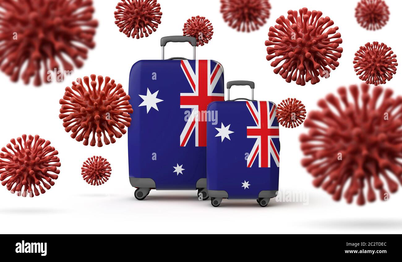 Valises de voyage avec coronavirus. Rendu 3D. Banque D'Images