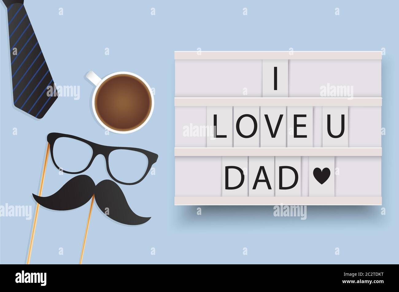 Illustration vectorielle de la fête des pères. Fond de boîte lumineuse.carte de fête des pères heureuse, design pour carte de vœux, affiche, bannière.fond bleu.moustache. Illustration de Vecteur