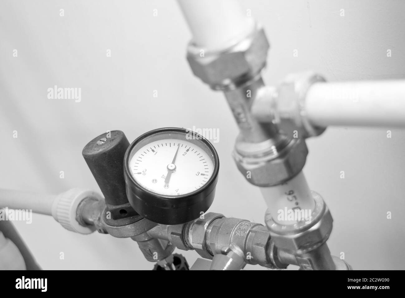 Manomètre, tuyaux et de l'armature Banque D'Images
