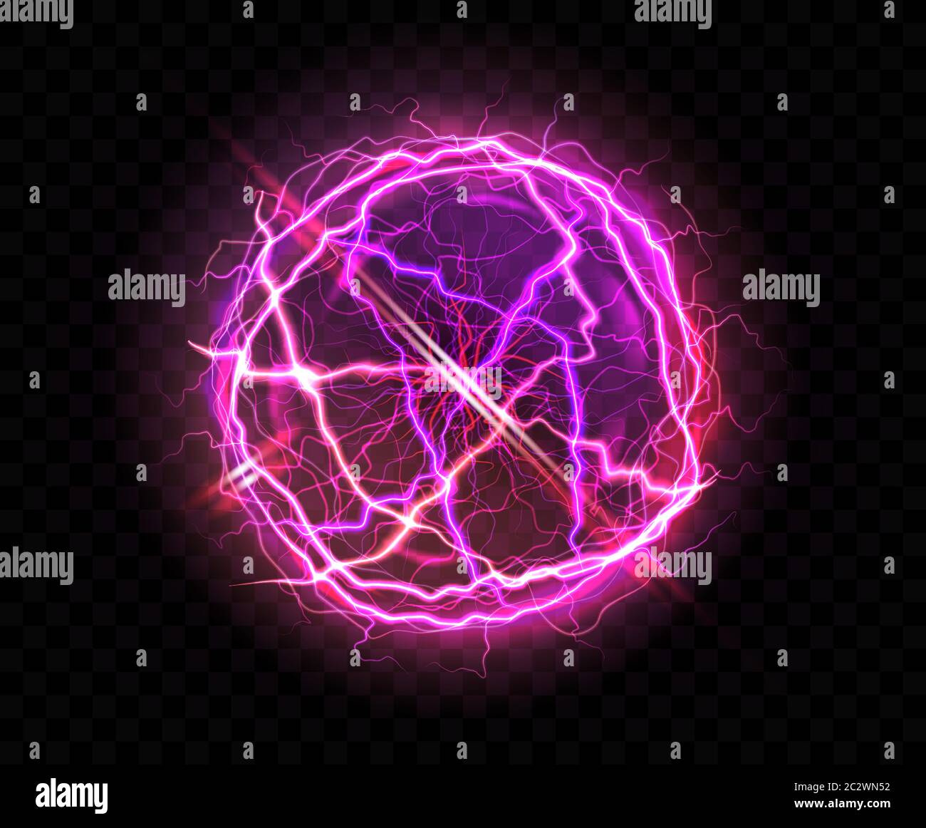 Sphère à bille électrique ou à plasma avec lentille en forme de lumière, illustration vectorielle réaliste. Foudre de billes d'Abstractt ou décharges électriques puissantes isolées au ni Illustration de Vecteur