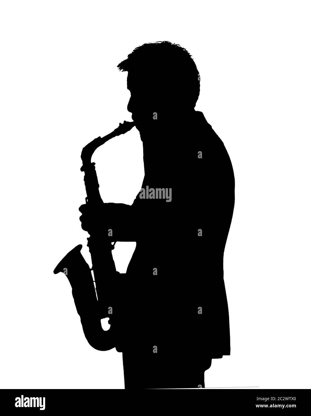 Silhouette graphique vue latérale Homme jouant saxophone Banque D'Images