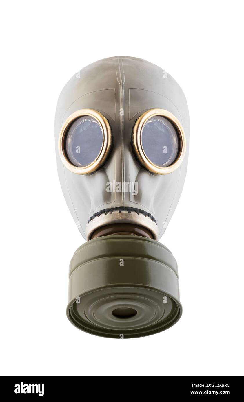 Masque à gaz isolé sur fond blanc avec chemin de détourage. La pollution de l'environnement. Banque D'Images