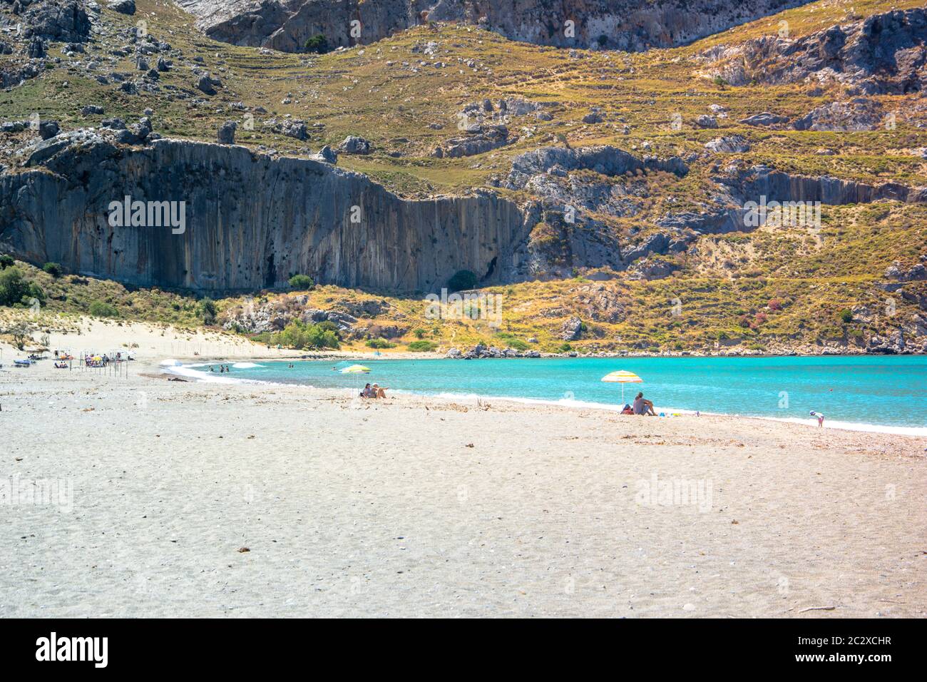 Belle plage du village de pêcheurs de Plakias, Crète, Grèce Banque D'Images
