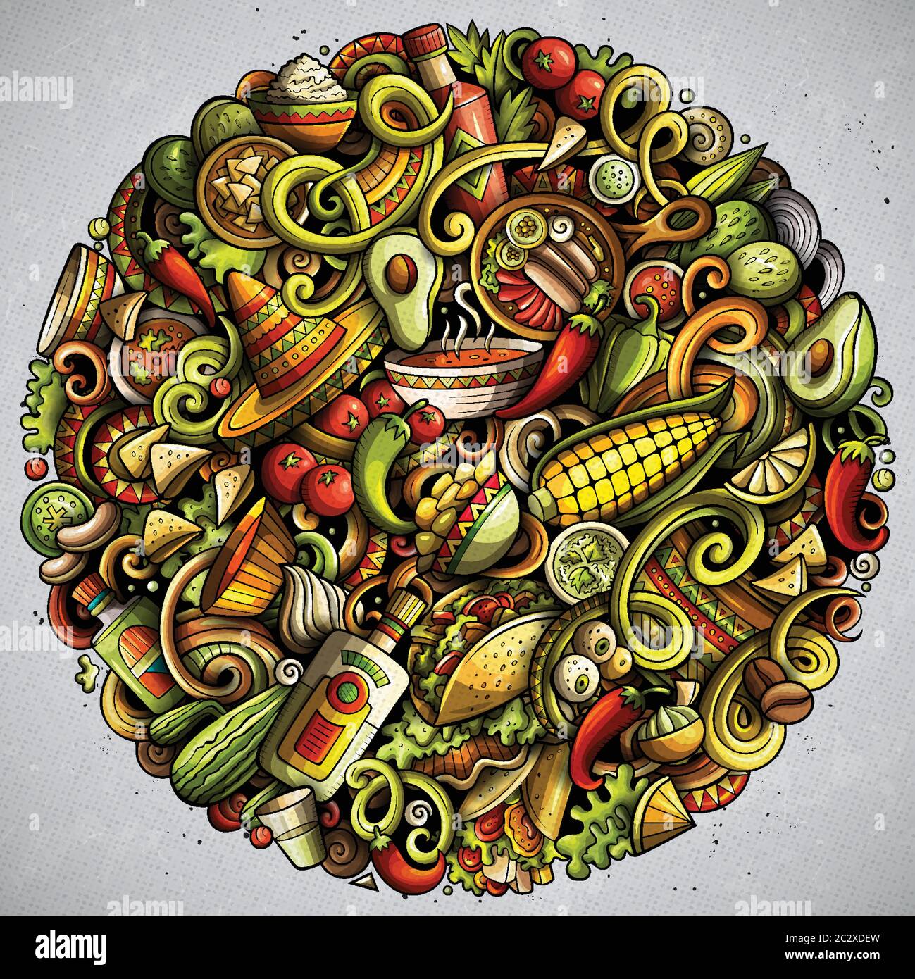 Illustration de la nourriture mexicaine à dessin vectoriel de gribouillages. Cuisine affiche. Illustration de Vecteur