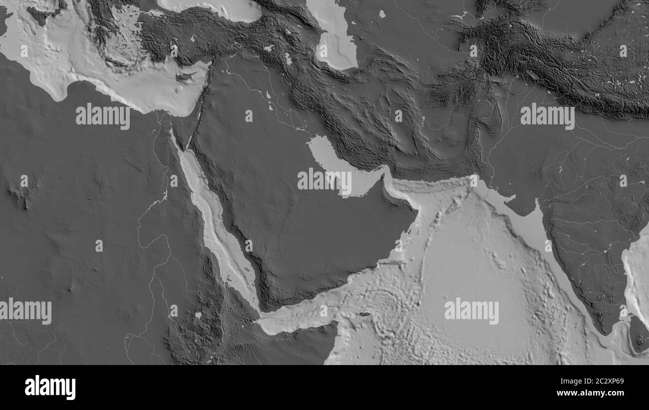 Carte biniveau de la zone autour de la plaque tectonique arabe. Rendu 3D Banque D'Images