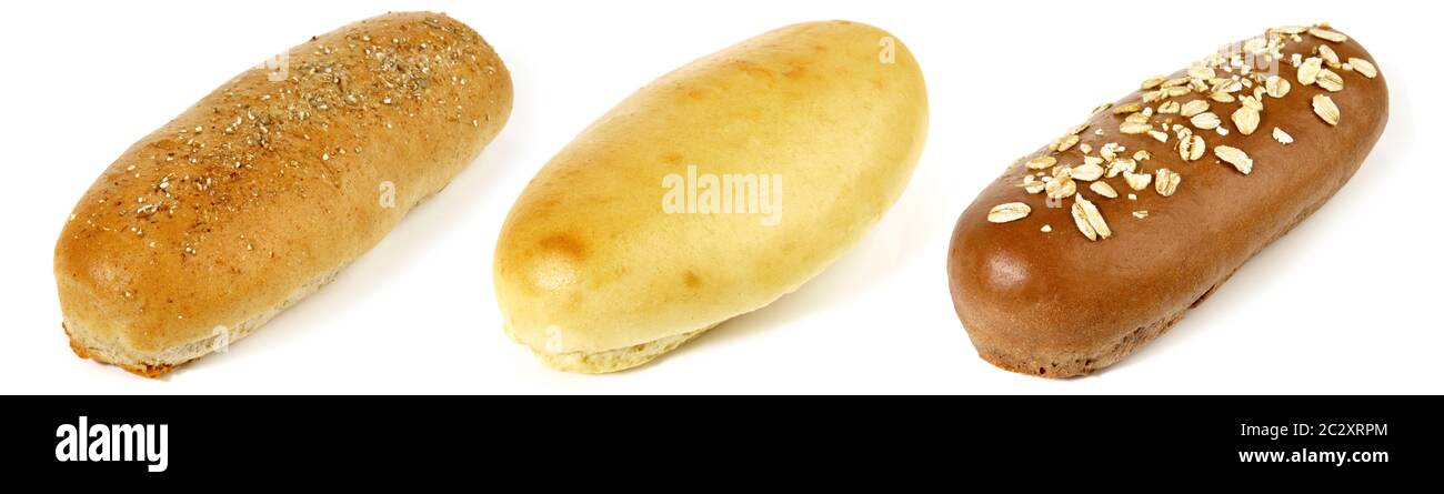 Divers pains Hot Dog sur fond blanc - Panorama Banque D'Images