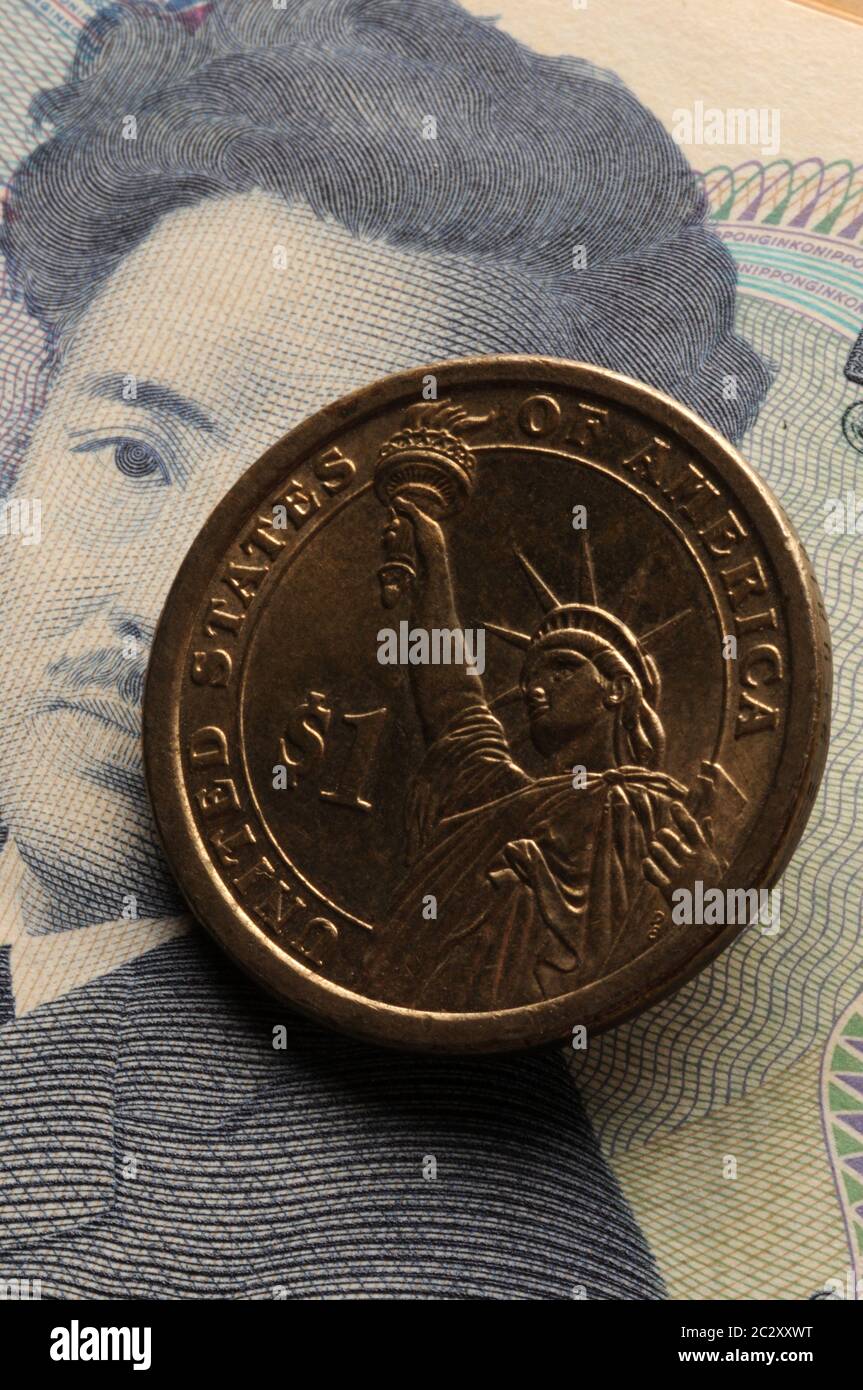 Billet de banque japonais avec devise des États-Unis d'Amérique Banque D'Images Billet de banque japonais avec devise des États-Unis d'Amérique Banque D'Images