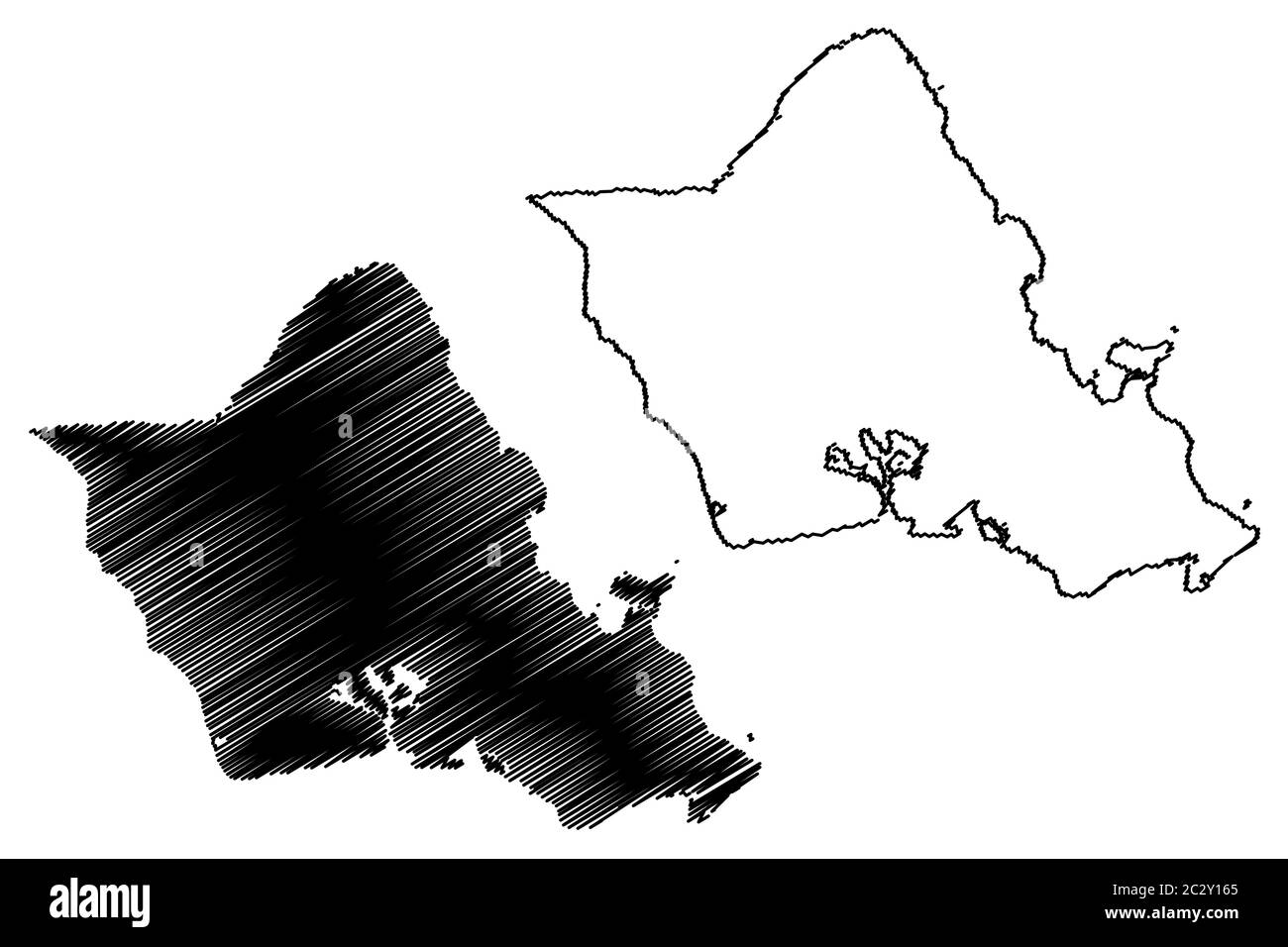 Ville et Comté d'Honolulu, Hawaï (comté des États-Unis, États-Unis d'Amérique, États-Unis, États-Unis, île, archipel) illustration vectorielle de carte, Scribble sket Illustration de Vecteur