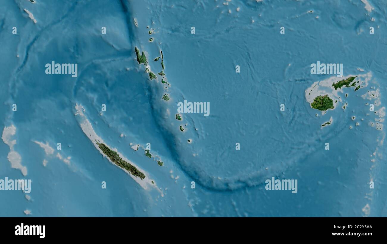 Carte satellite de la région autour de la plaque tectonique des nouvelles Hebrides. Rendu 3D Banque D'Images