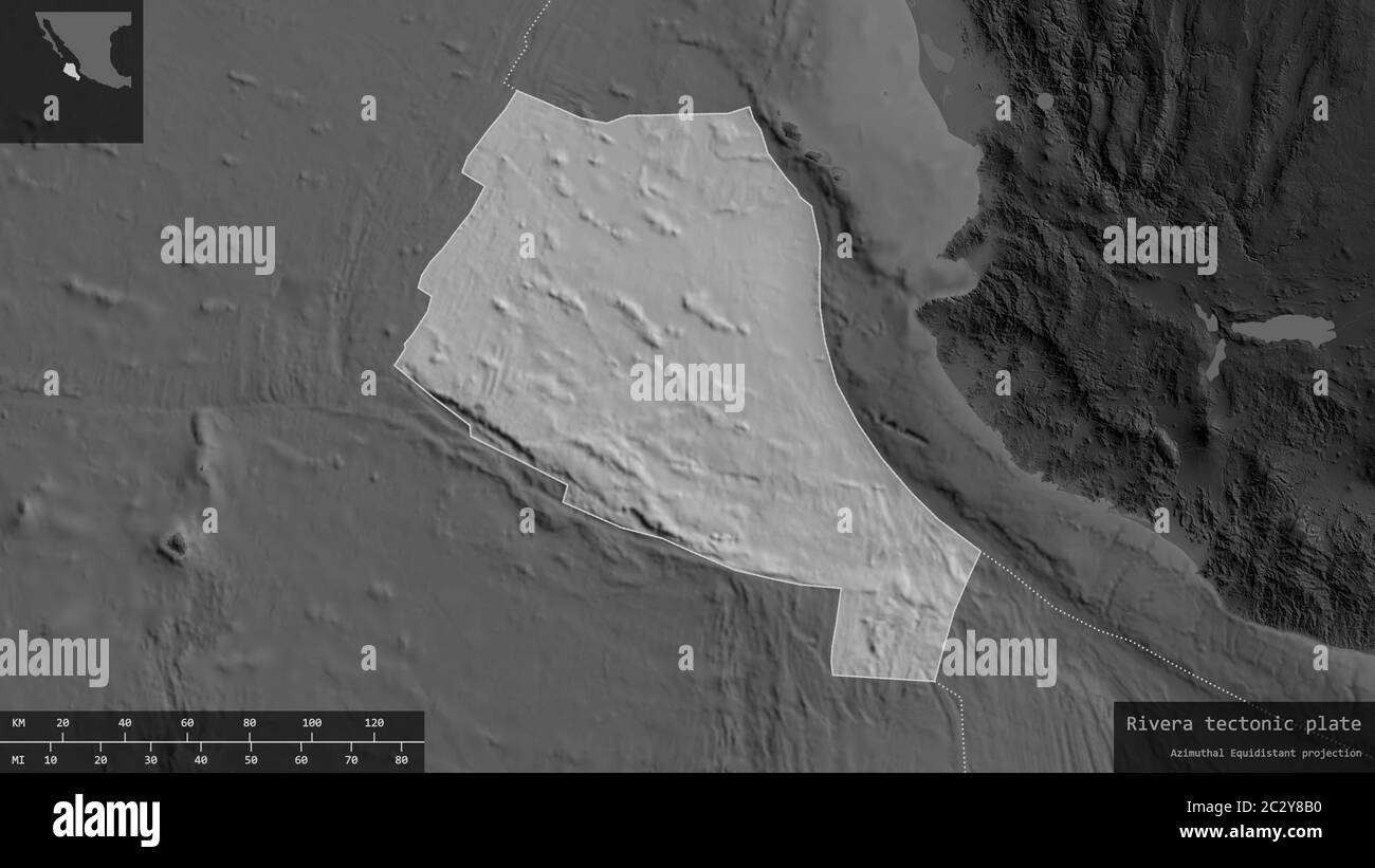 La forme de la plaque Rivera est entourée d'un fond sombre et désaturé de la carte des niveaux de gris avec des superpositions informatives. Rendu 3D Banque D'Images