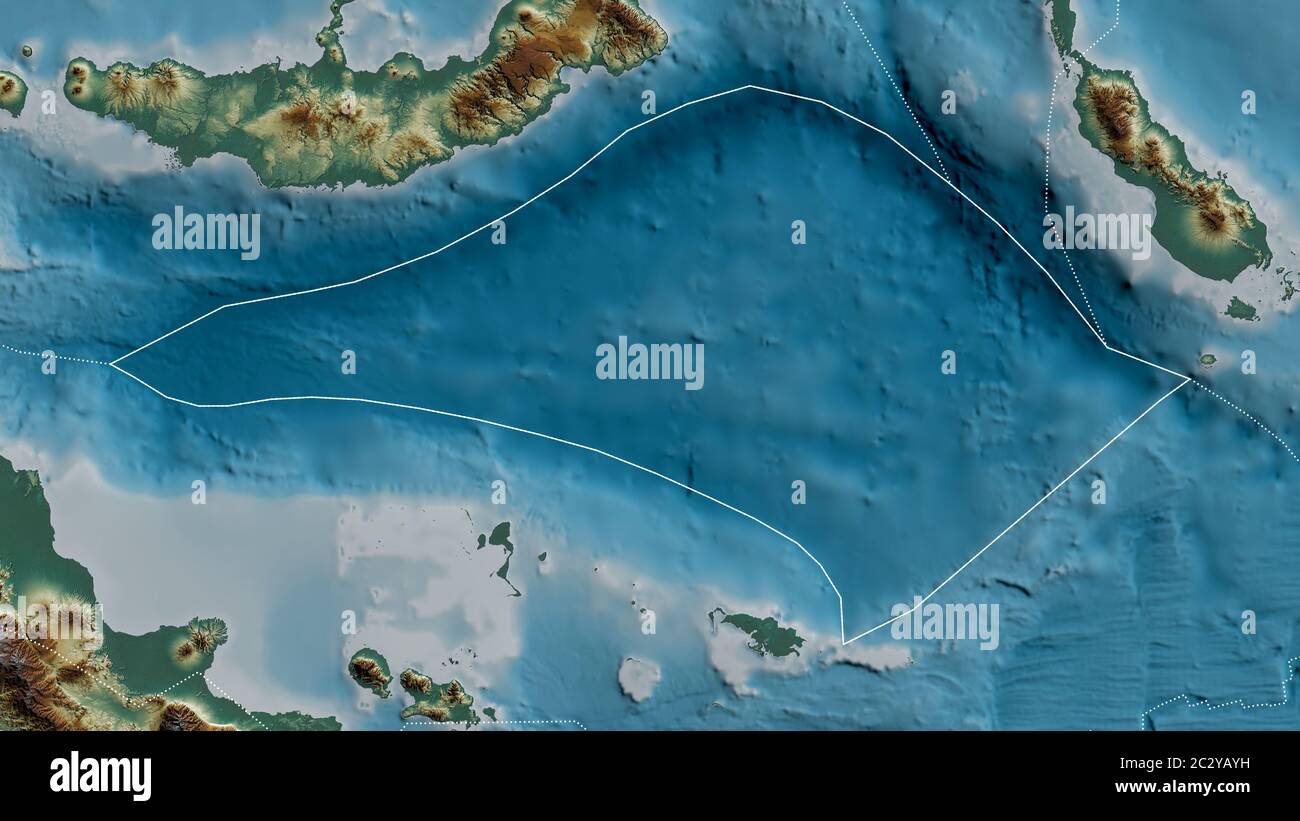 Contour de la plaque tectonique de la mer de Salomon avec les bords des  plaques environnantes sur le fond d'une carte de relief. Rendu 3D Photo  Stock - Alamy