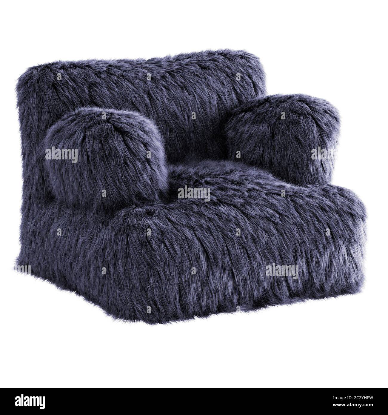 Beau fauteuil moelleux violet en laine sur un fond isolé. Rendu 3D Banque D'Images