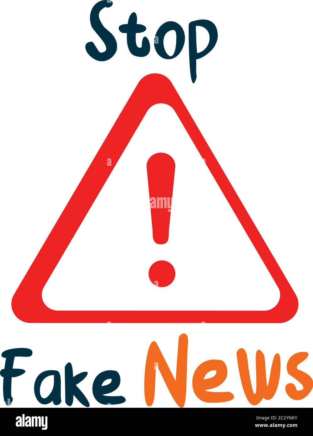 arrêter les fausses nouvelles lettrage design avec symbole d'avertissement icône sur fond blanc, illustration vectorielle Illustration de Vecteur