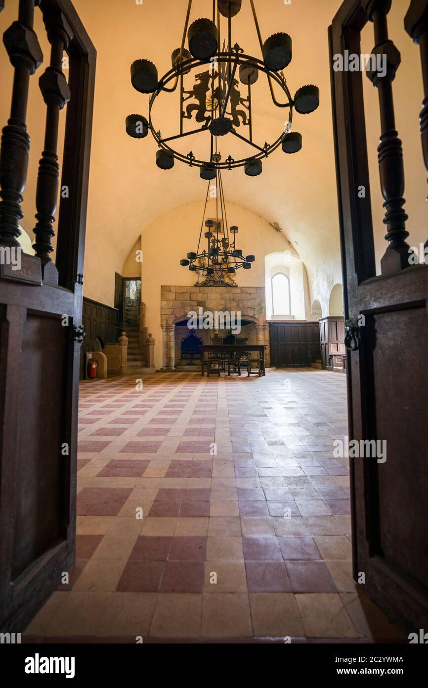 Grande salle à manger et salle de festin dans le château de Doune, Stirling, Ecosse, Royaume-Uni, Europe Banque D'Images