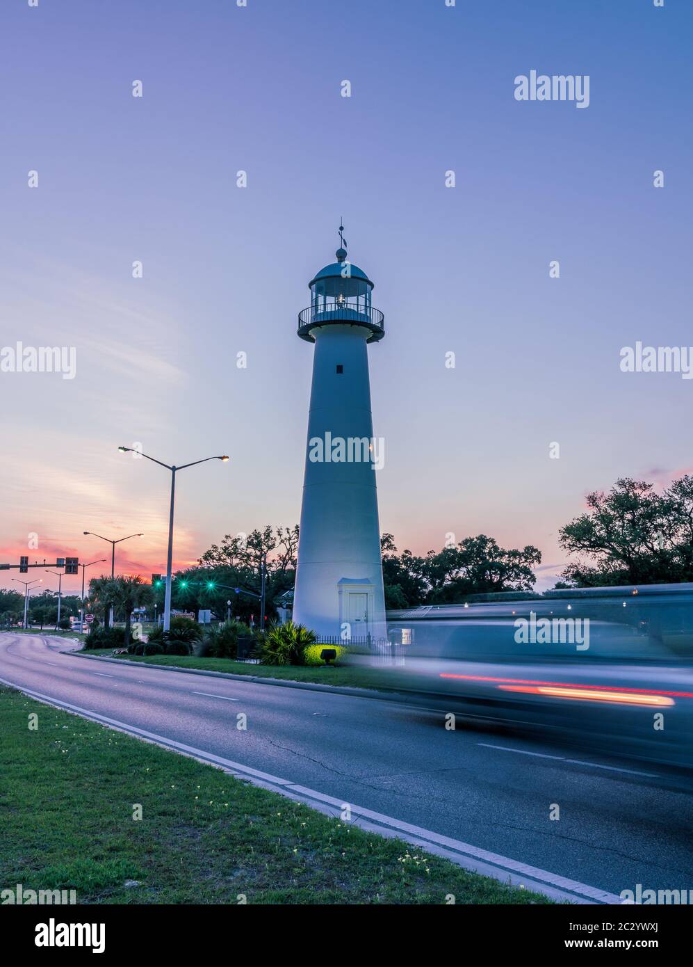 Biloxi Lighthouse au coucher du soleil, Biloxi, Mississippi, États-Unis Banque D'Images