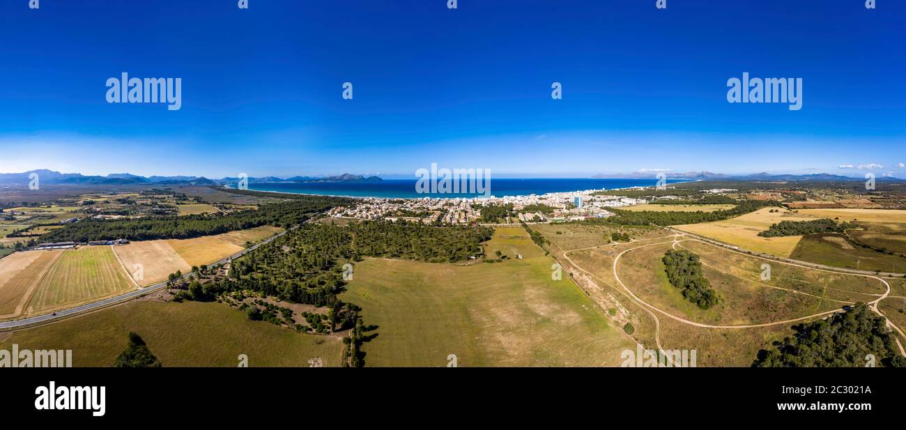 Photos aériennes, CAN Picafort, baie et agriculture, Majorque, Iles Baléares, Espagne Banque D'Images