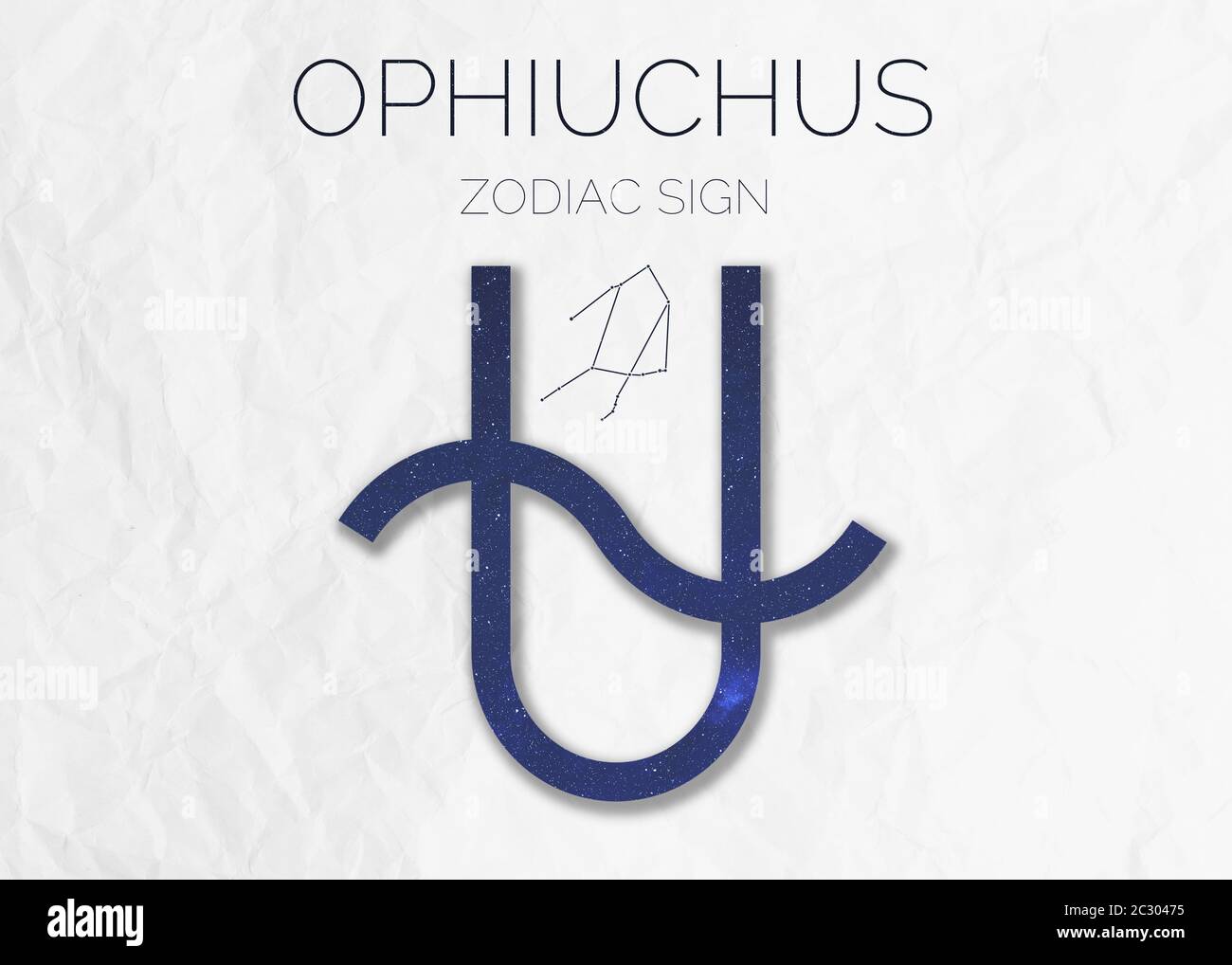 Zodiaque signe Ophiuchus astrologique infographics sur un front de papier froissé avec ombre. Des éléments de cette image ont été fournis par la NASA Banque D'Images