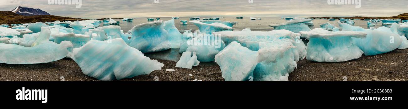Icebergs au sol dans le port de Dundas, île Devon, Nunavut, Canada Banque D'Images