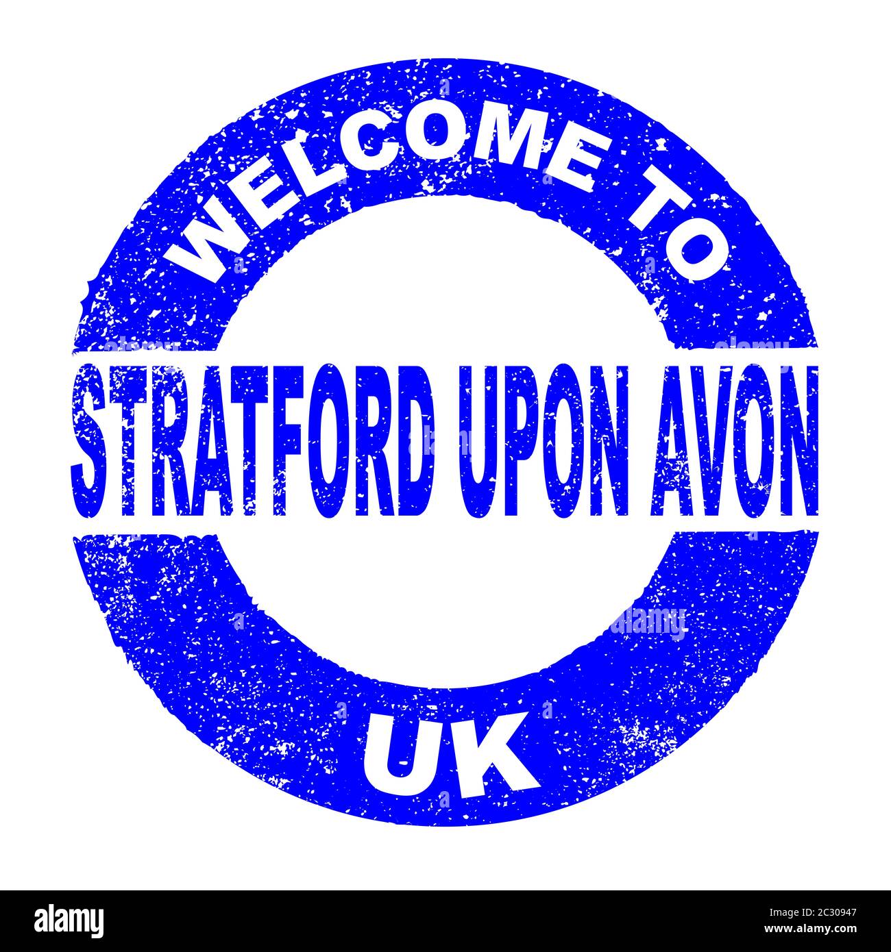 Un tampon d'encre en caoutchouc grunge avec le texte Bienvenue À Stratford Upon Avon UK sur un fond blanc Banque D'Images