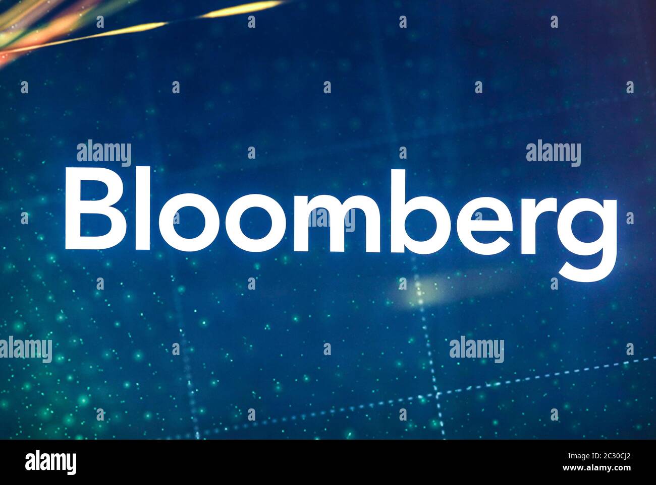 Bloomberg, logo sur le stand du salon E-World Energy Water, Essen, Rhénanie-du-Nord-Westphalie, Allemagne Banque D'Images