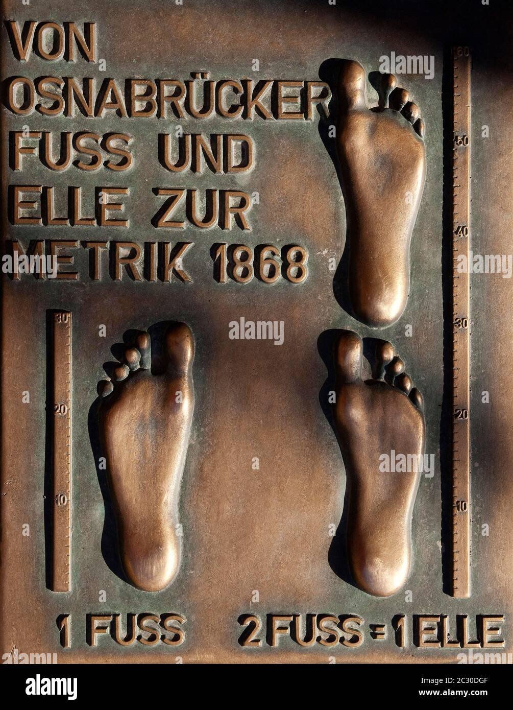 Fuss und elle, Metrik, Norddeutscher Bund a adopté l'ordre des poids et mesures de l'Allemagne du Nord en 1868, Osnabrueck, Basse-Saxe, Allemagne Banque D'Images