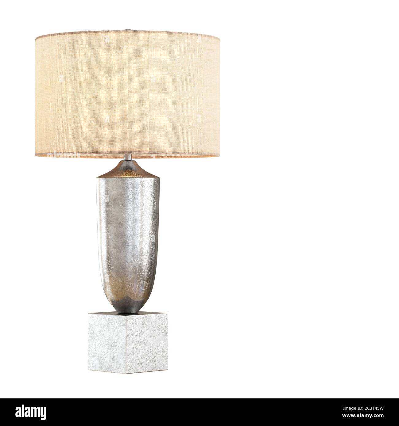 Lampe de table de nuit avec abat-jour sur une base métallique sur fond blanc. rendu 3d Banque D'Images