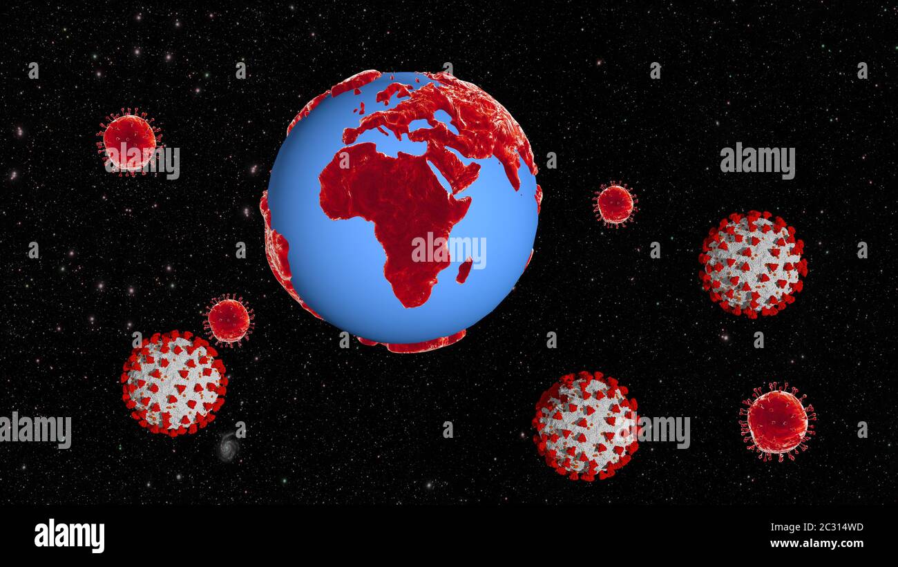 Continent américain et modèle de coronavirus Covid 19, avertissement de coronavirus, rendu 3D. Banque D'Images
