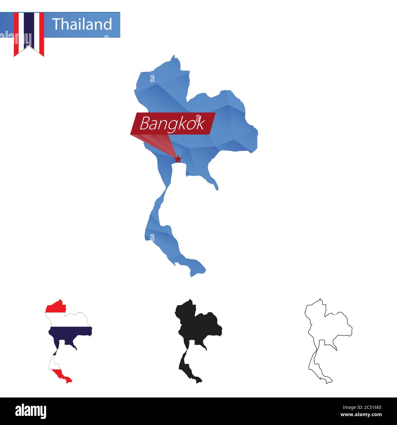 Carte bleu de Thaïlande avec la capitale Bangkok, quatre versions de carte. Illustration vectorielle. Illustration de Vecteur