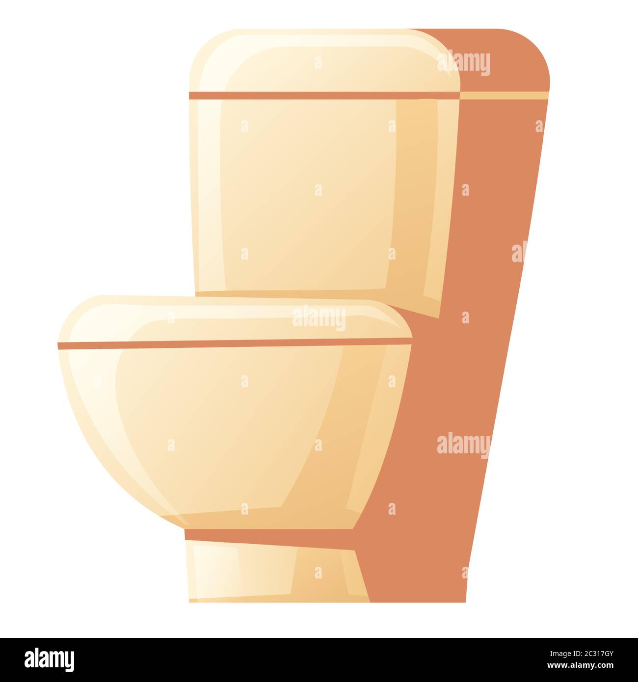Cuvette de toilette avec réservoir de rinçage et couvercle de siège fermé isolé sur fond blanc. Illustration vectorielle de la céramique beige toilettes dans la salle de bain à la maison o Illustration de Vecteur