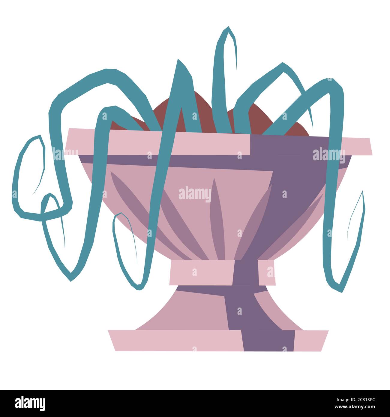 Vase de jardin en pierre, pot de fleurs avec terre et plante de clambering isolée sur fond blanc, élément de design classique ancien, décoration de parc ou de cimetière, Illustration de Vecteur