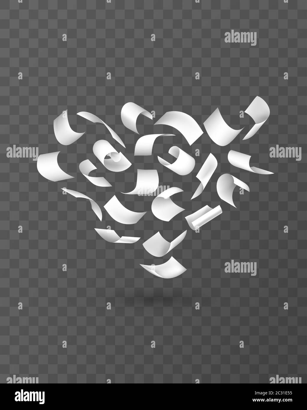Papiers volants en forme de coeur. Chaos tombant et volant vide feuilles blanches groupe, notes dispersées avec des coins de pages incurvés, réaliste 3d vecteur documenen Illustration de Vecteur